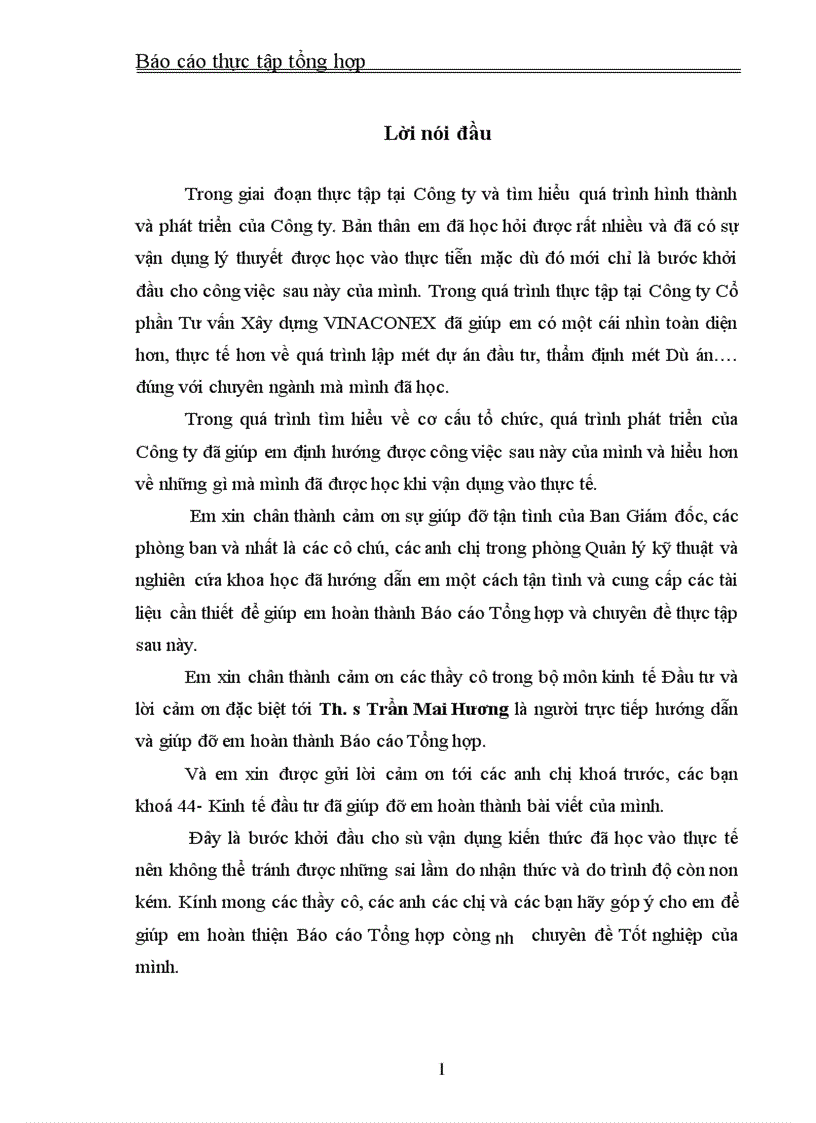 Báo cáo thực tập tổng hợp tại Công ty cổ phần tư vấn xây dựng VINACONEX