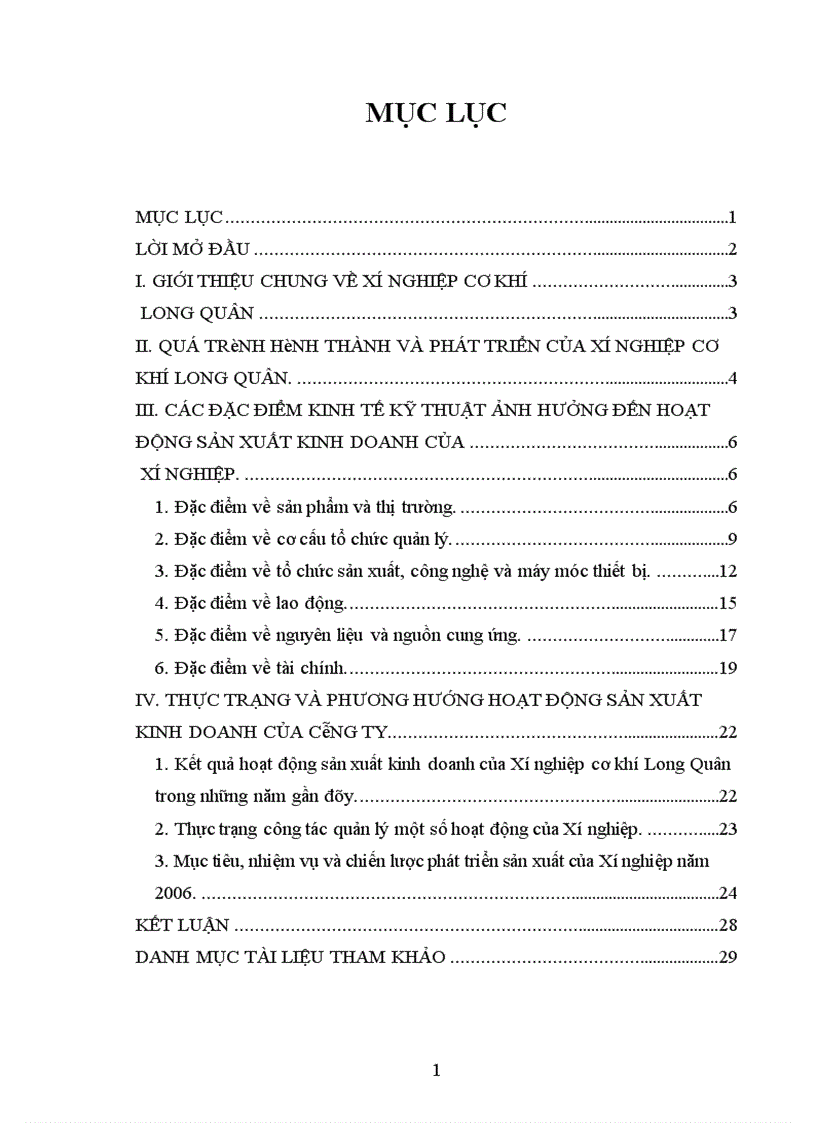 Thực trạng và phương hướng hoạt động sản xuất kinh doanh của công ty xí nghiệp cơ khí long quân