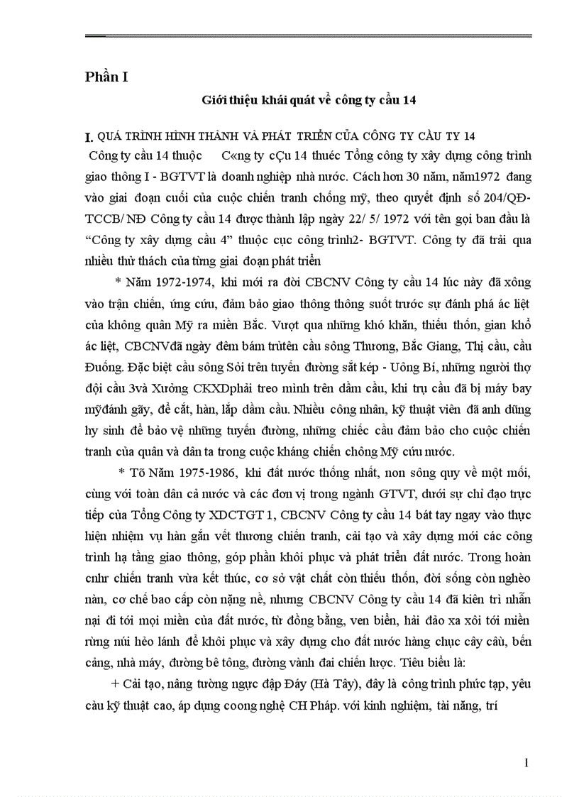 Báo cáo thực tập tổng hợp tại Công ty cầu 14 thuộc tổng công ty xây dựng công trình giao thông I BGTVT