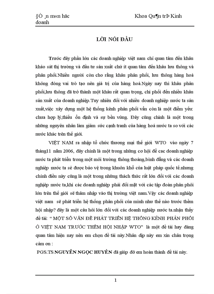 Một số vấn đề phát triển hệ thống kênh phân phối ở việt nam trước thềm hội nhập wto