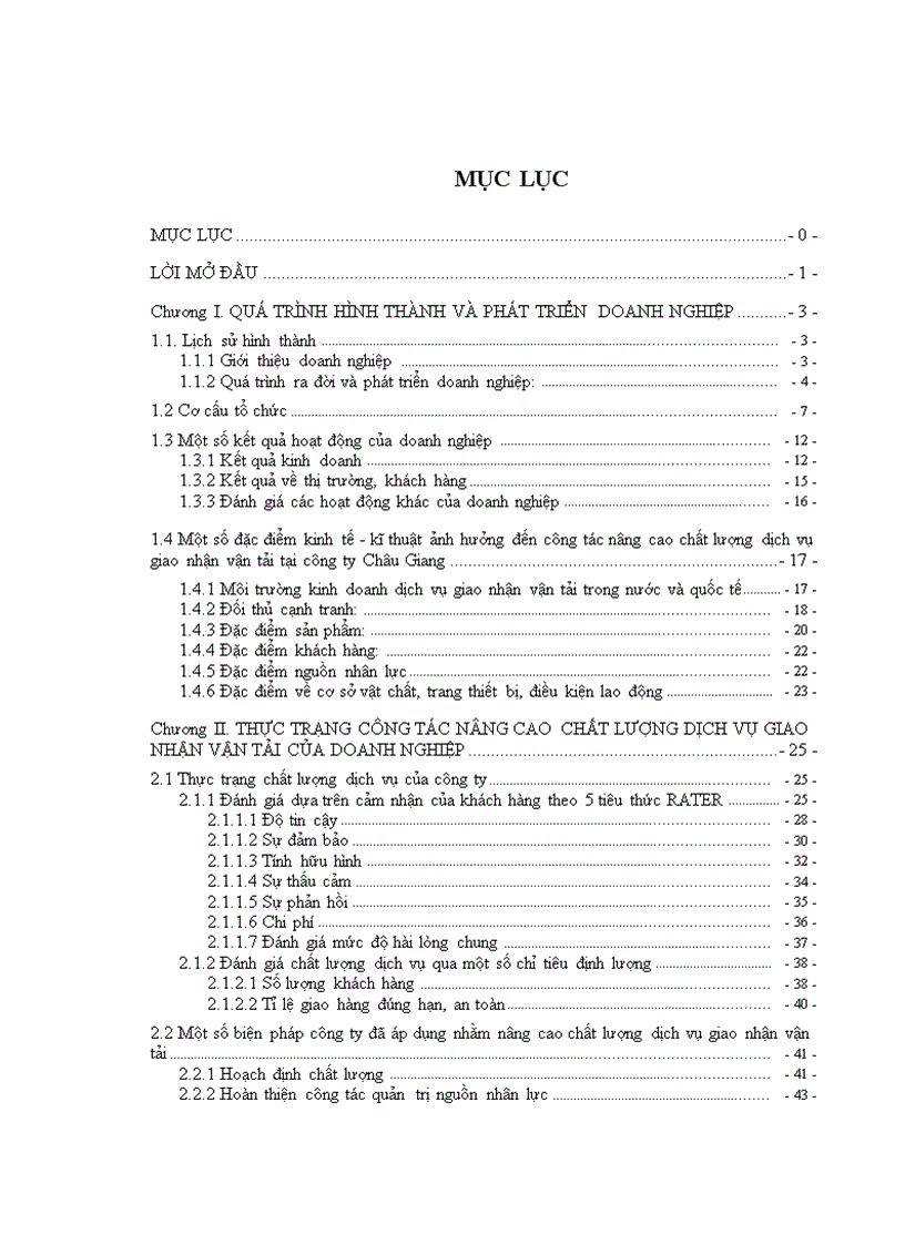 Một số giải pháp nâng cao chất lượng dịch vụ giao nhận vận tải tại Công ty cổ phần Thương mại và Vận tải quốc tế Châu Giang 1