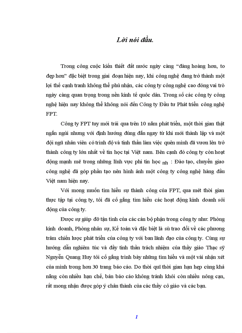 Báo cáo thực tập tổng hợp tại Công ty Đầu tư Phát triển công nghệ FPT