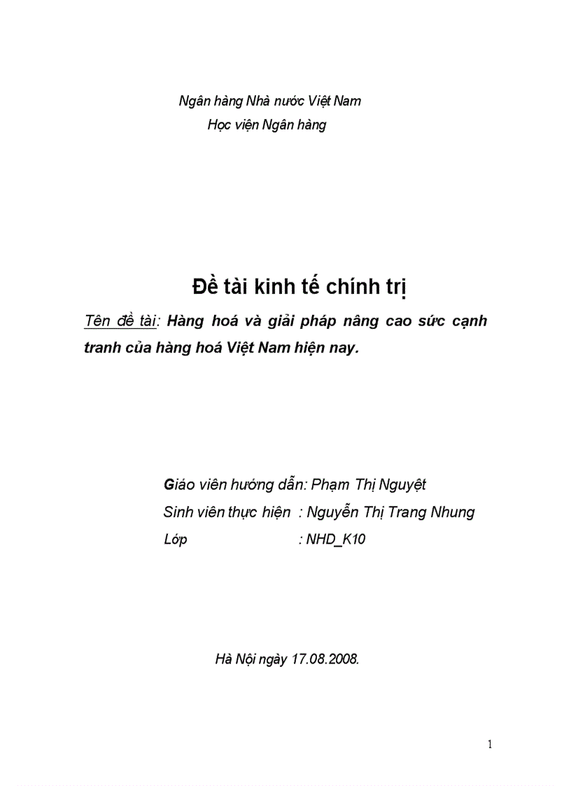 Hàng hoá và giải pháp nâng cao sức cạnh tranh của hàng hoá Việt Nam hiện nay