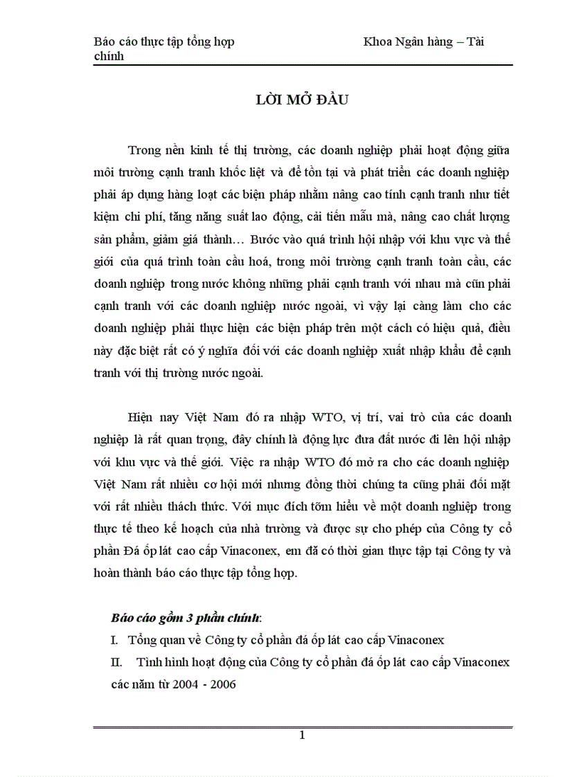 Tình hình hoạt động của Công ty cổ phần đá ốp lát cao cấp Vinaconex các năm từ 2004 2006