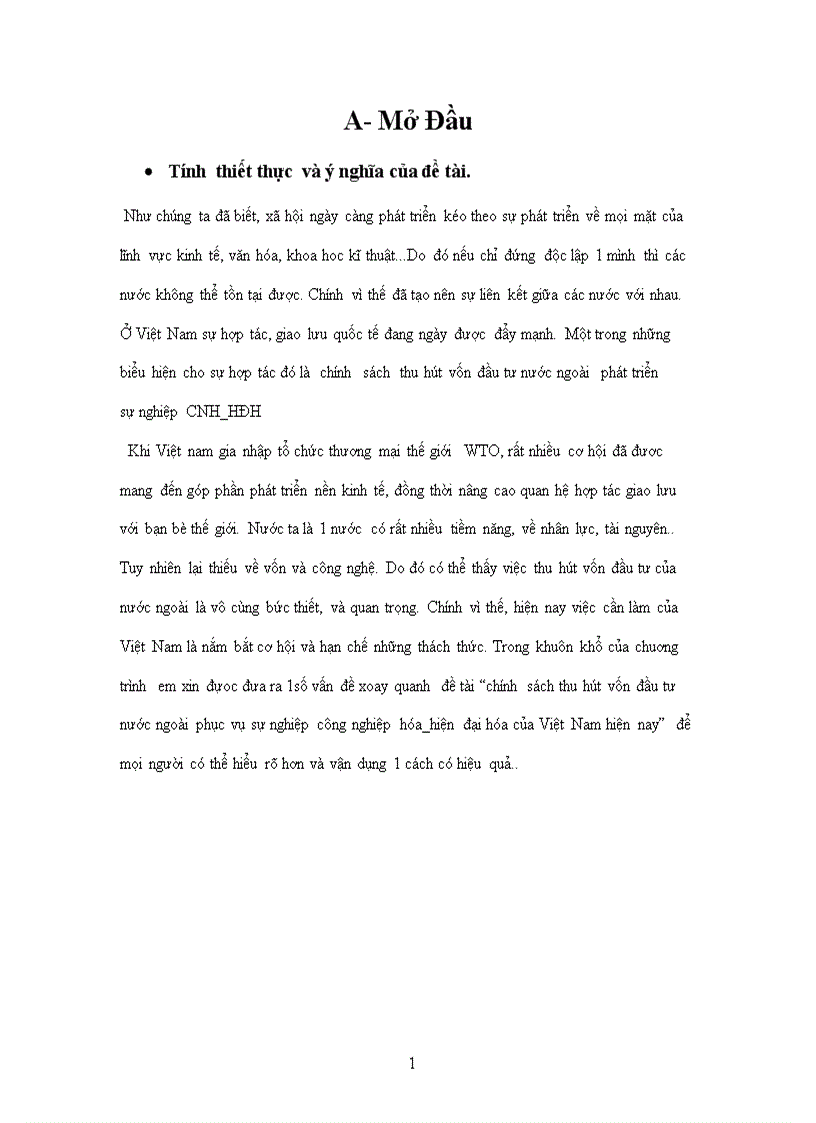 Chính sách thu hút vốn đầu tư nước ngoài phục vụ sự nghiệp công nghiệp hóa_hiện đại hóa của Việt Nam hiện nay