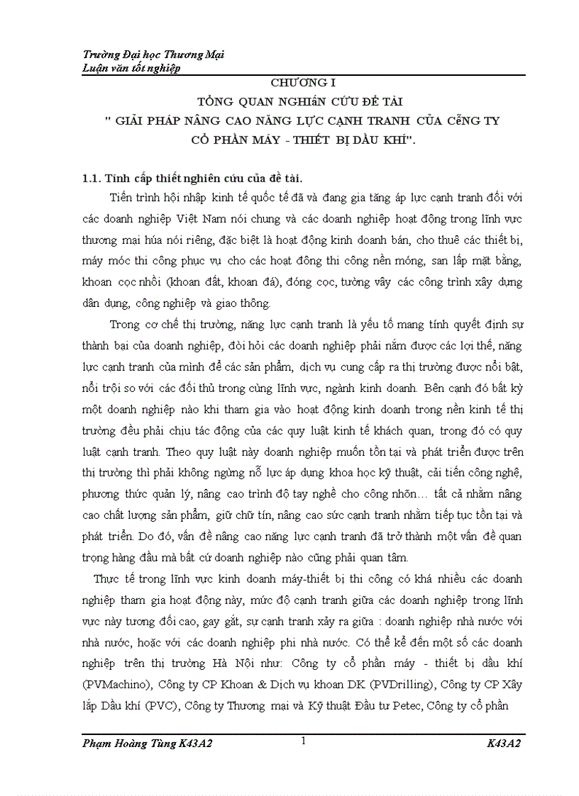 Giải pháp nâng cao năng lực cạnh tranh của Công ty cổ phần máy thiết bị dầu khí 1