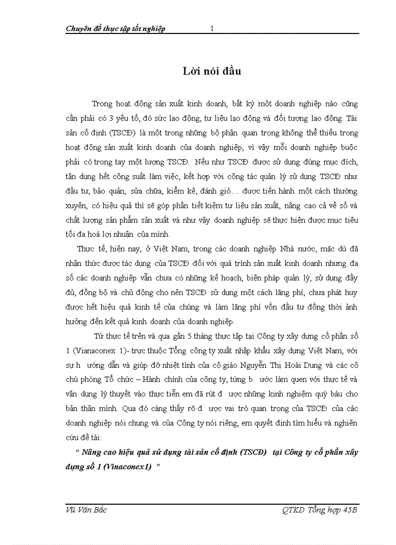 Nâng cao hiệu quả sử dụng tài sản cố định TSCĐ tại Công ty cổ phần xây dựng số 1 Vinaconex1 1