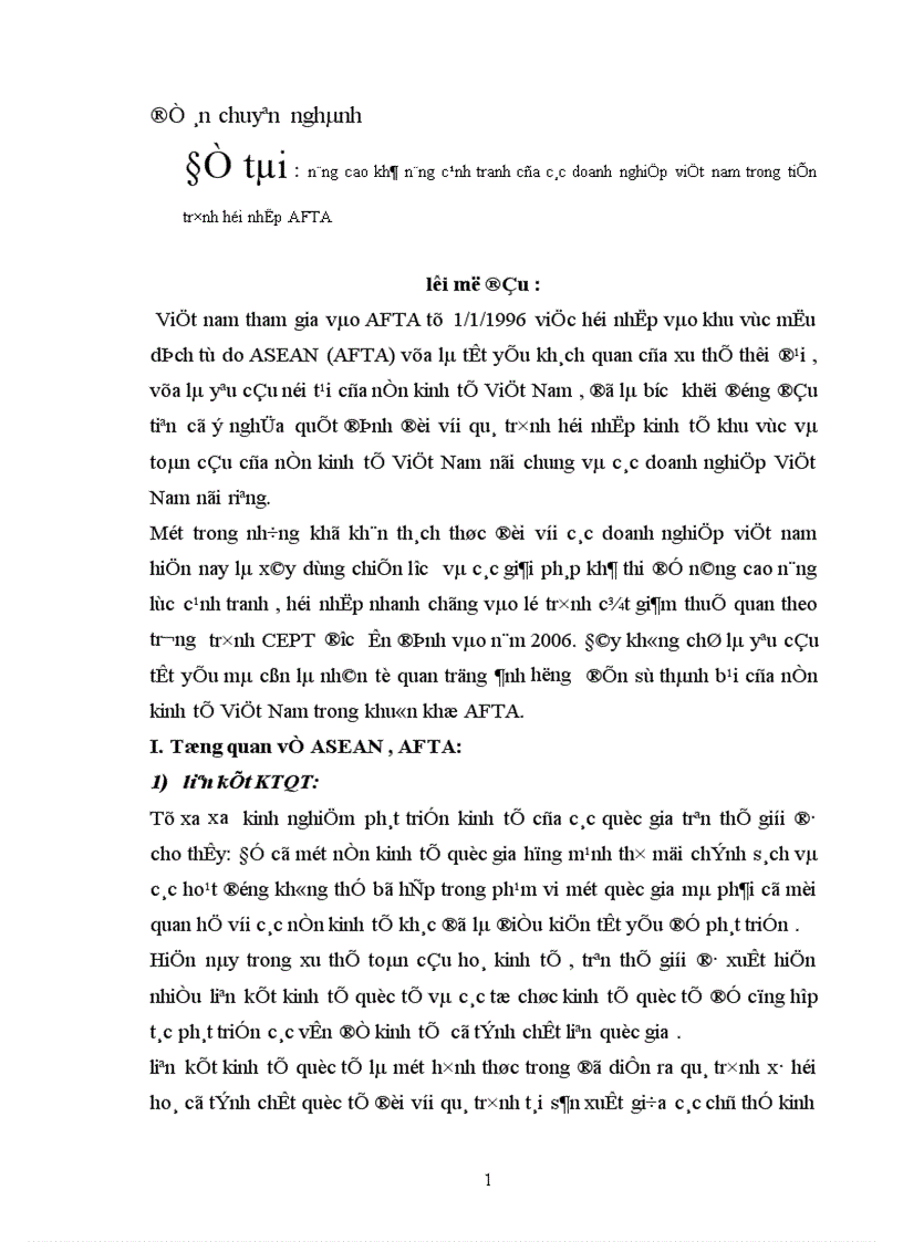 Năng cao khả năng cạnh tranh của các doanh nghiệp việt nam trong tiến trình hội nhập AFTA lời mở đầu