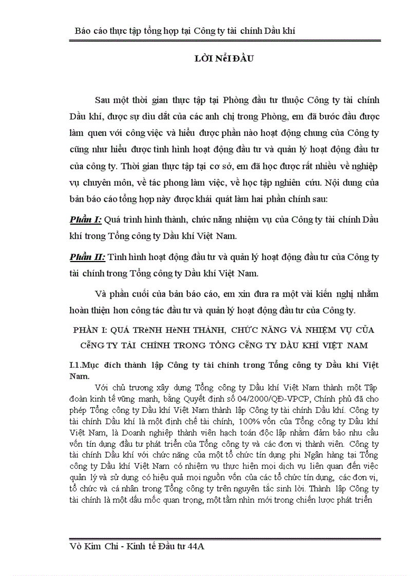 thực tập tổng hợp tại Công ty tài chính Dầu khí