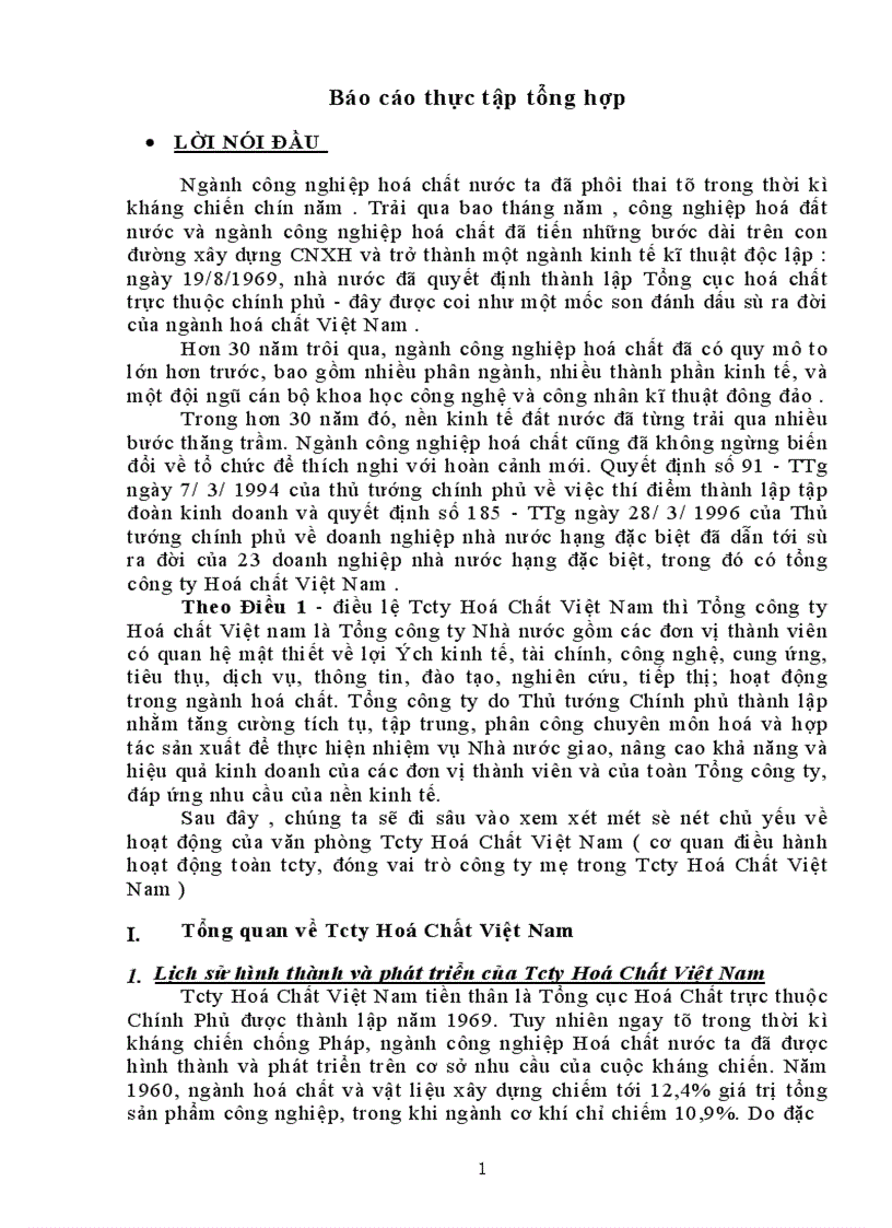 Báo cáo thực tập tổng hợp tại Tổng công ty Hoá Chất Việt Nam