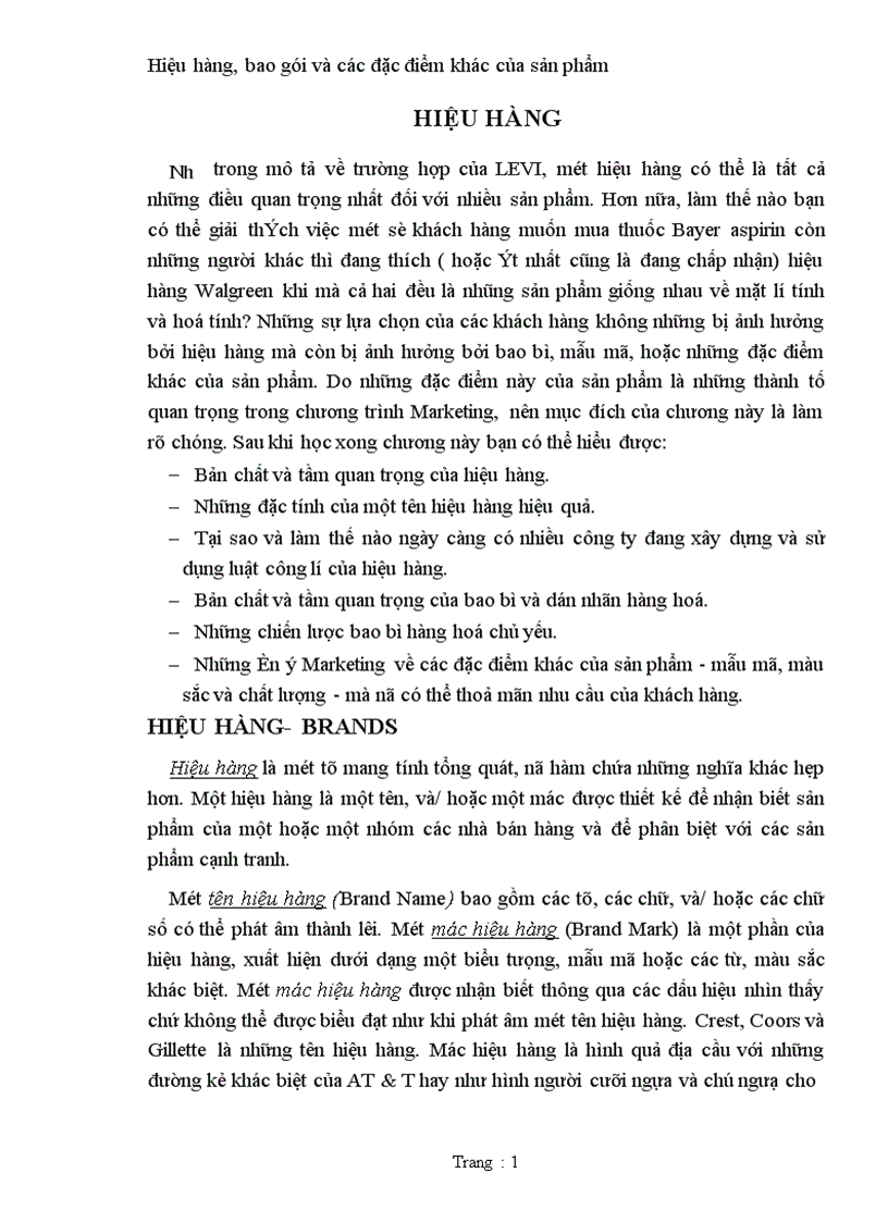 Hiệu hàng bao gói và các đặc điểm khác của sản phẩm 1