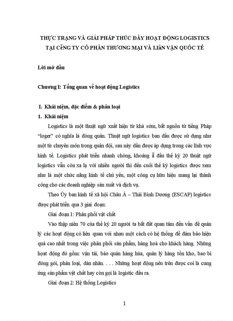 Thực trạng và giải pháp thúc đẩy hoạt động logistics tại công ty cổ phần thương mại và liên vận quốc tế