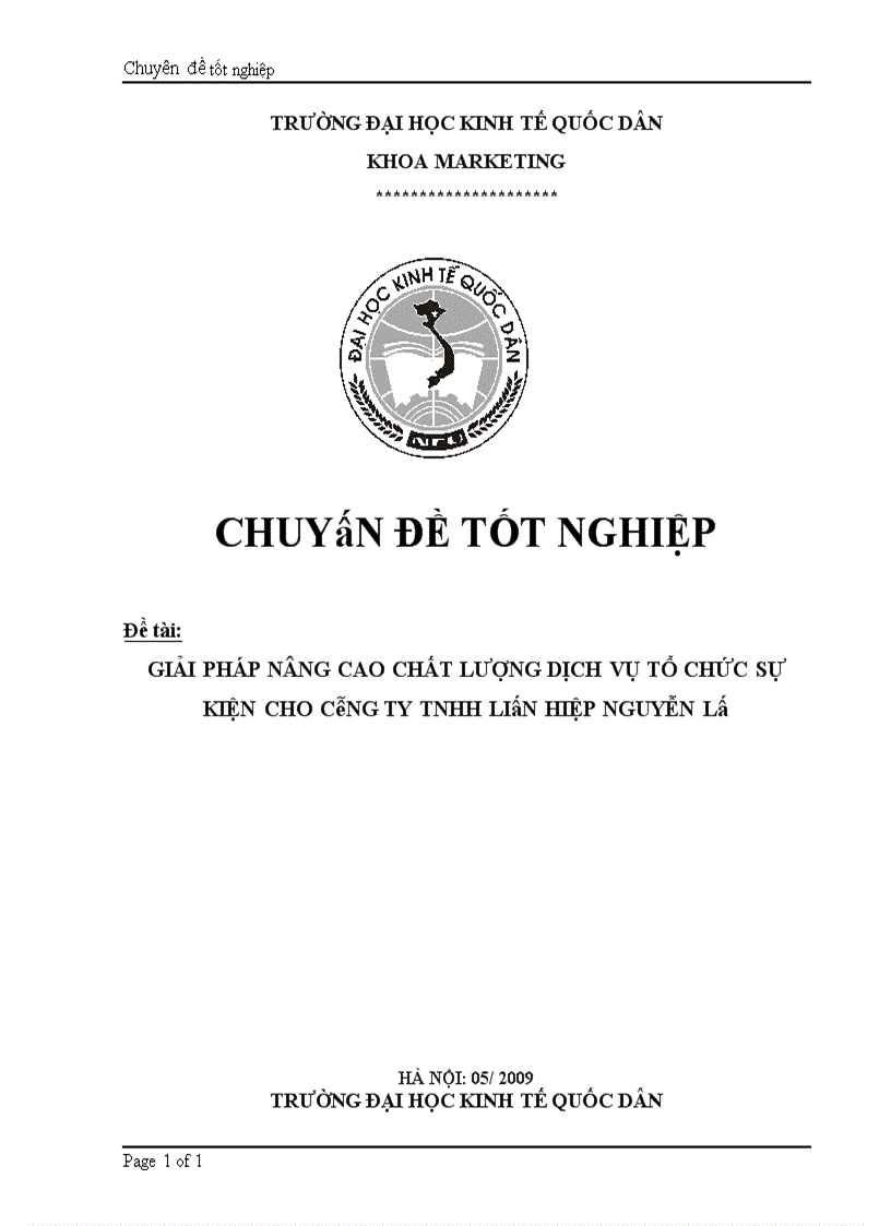 Giải pháp nâng cao chất lượng dịch vụ tổ chức sự kiện cho công ty tnhh liên hiệp nguyễn lê hà nộI