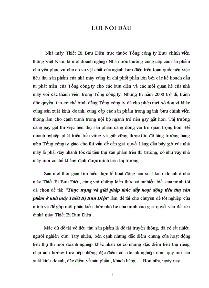 Thực trạng và giải pháp thúc đẩy hoạt động tiêu thụ sản phẩm ở nhà máy Thiết Bị Bưu Điện