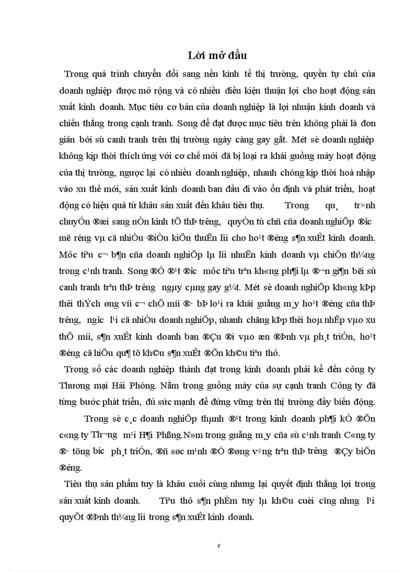 Một số vấn đề tiêu thụ sản phẩm và hiệu quả kinh doanh của Công ty thương mại Hải Phòng 1