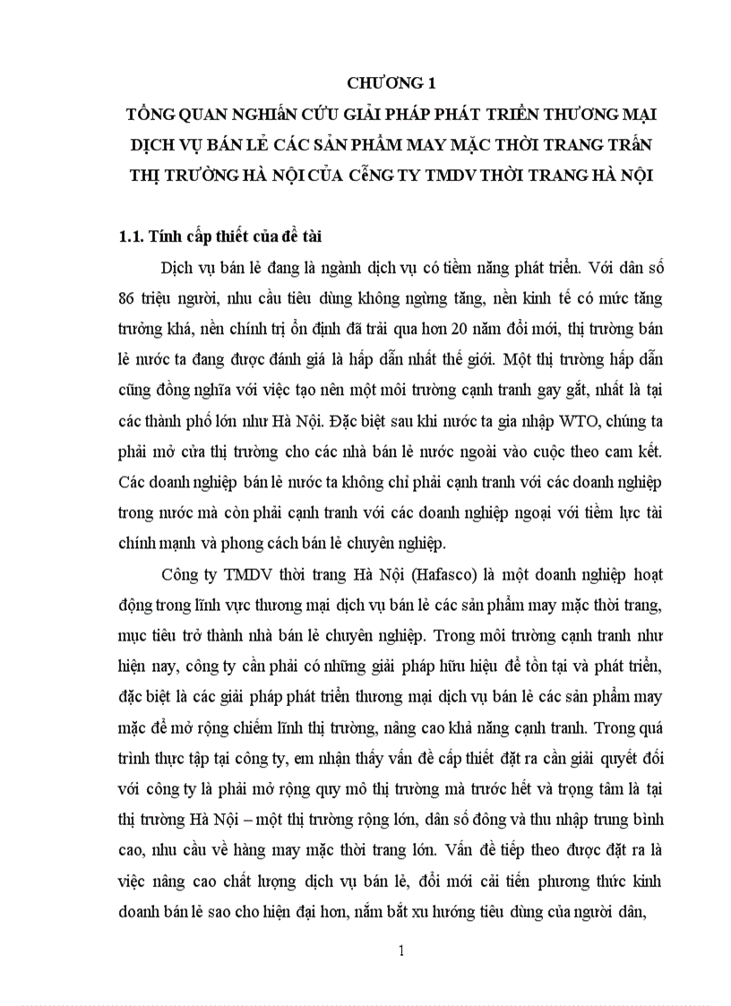 Giải pháp phát triển thương mại dịch vụ bán lẻ các sản phẩm may mặc thời trang trên thị trường Hà Nội của công ty TMDV thời trang Hà Nội