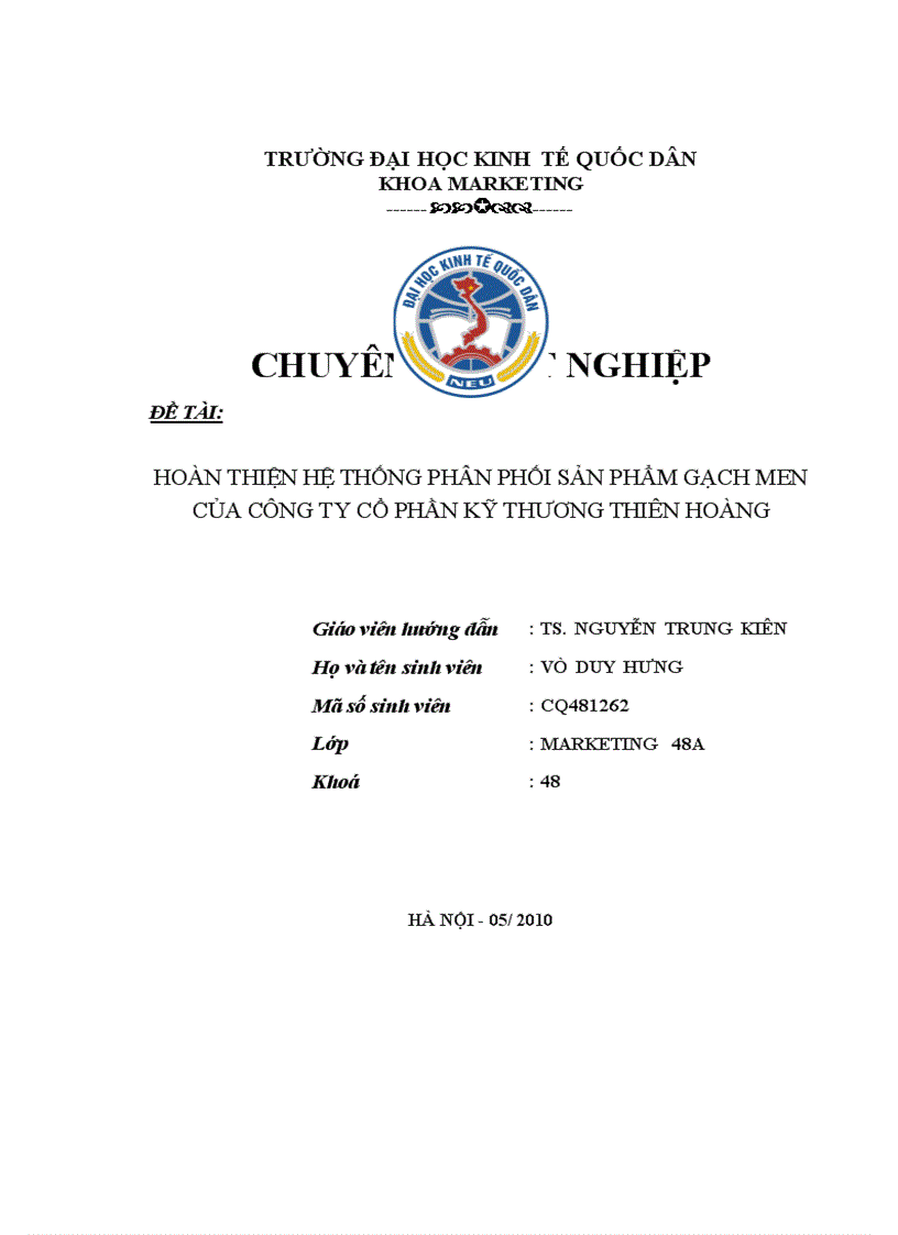 Hoàn thiện hệ thống phân phối sản phẩm gạch men của công ty cổ phần kỹ thương thiên hoàng 1