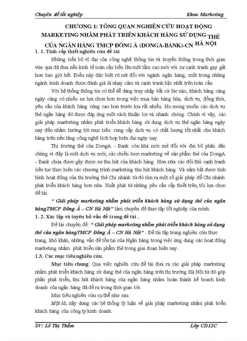 Giải pháp marketing nhằm phát triển khách hàng sử dụng thẻ của ngân hàngTMCP Đông Á CN Hà Nội