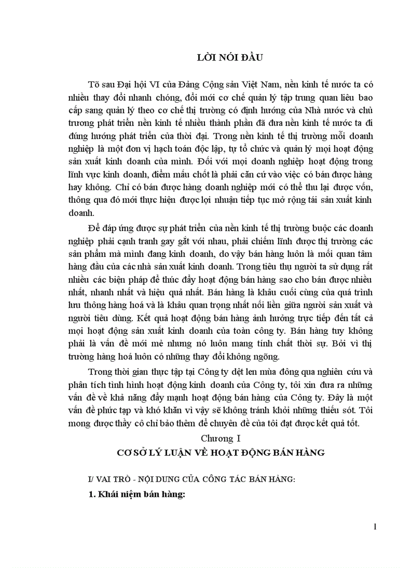 Thực trạng hoạt động bán hàng của Công ty dệt len mùa đông