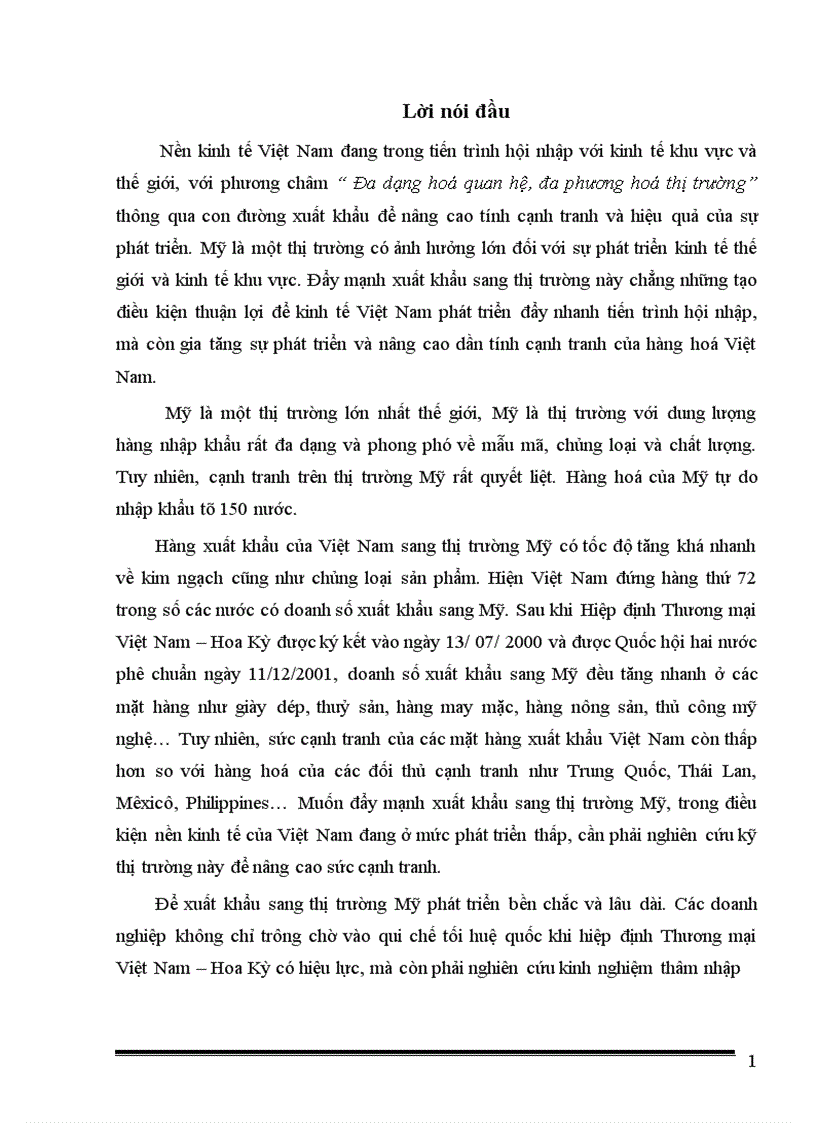 Luận văn về Thực trạng và giải pháp nhằm đẩy mạnh xuất khẩu sản phẩm nông sản Việt Nam vào thị trường Mỹ