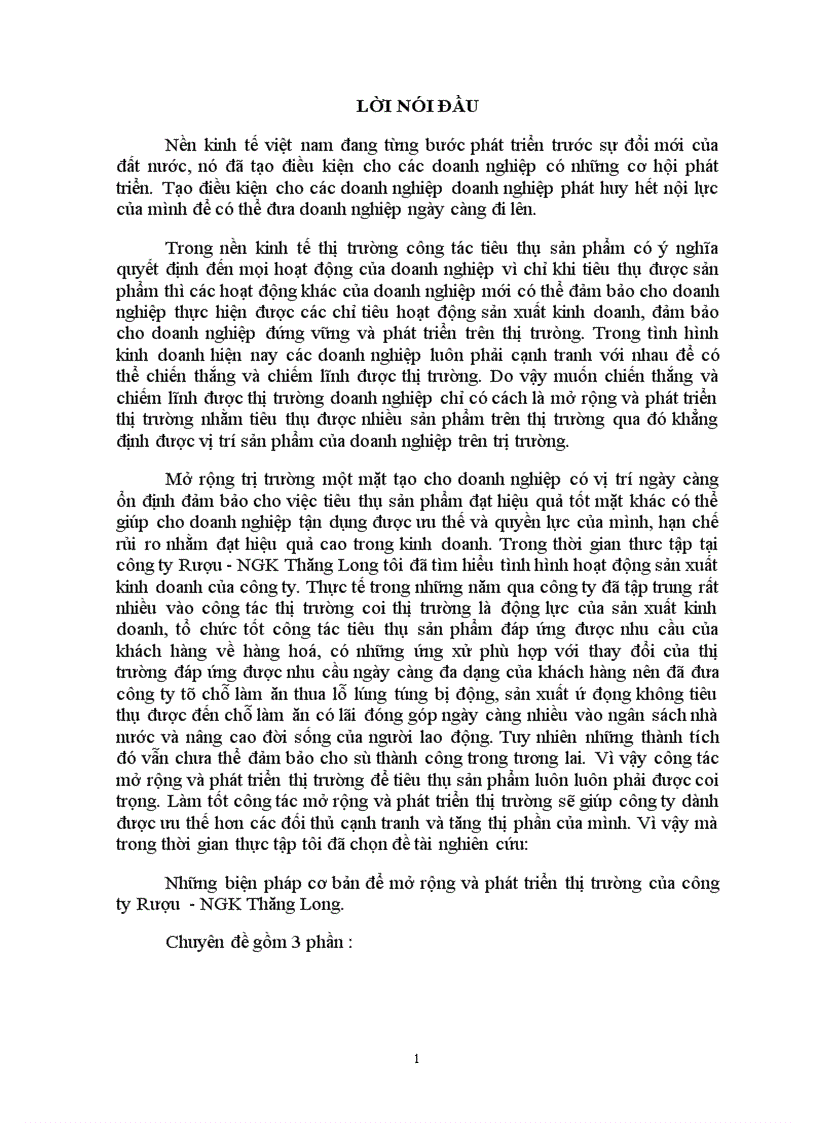Những biện pháp cơ bản để mở rộng và phát triển thị trường của công ty Rượu NGK Thăng Long