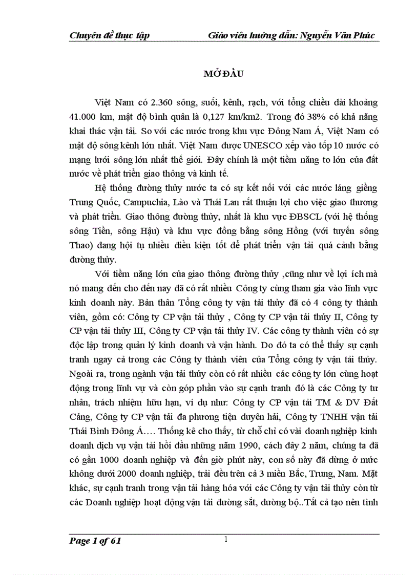 Nâng cao năng lực cạnh tranh trong hoạt động vận tải thủy của Công ty CP vận tải thủy I