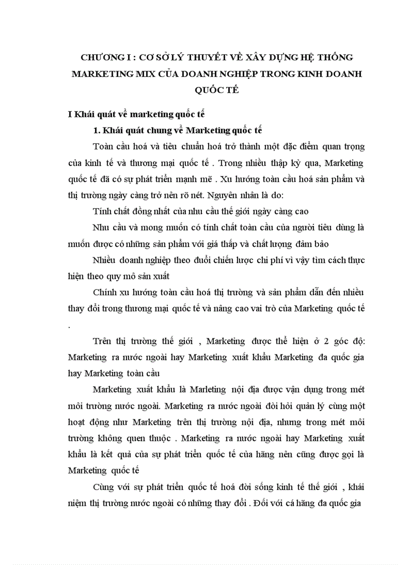 Thực trạng về việc xây dựng hệ thống Marketing mix của Công ty giày Thượng Đình trên thị trường quốc tế