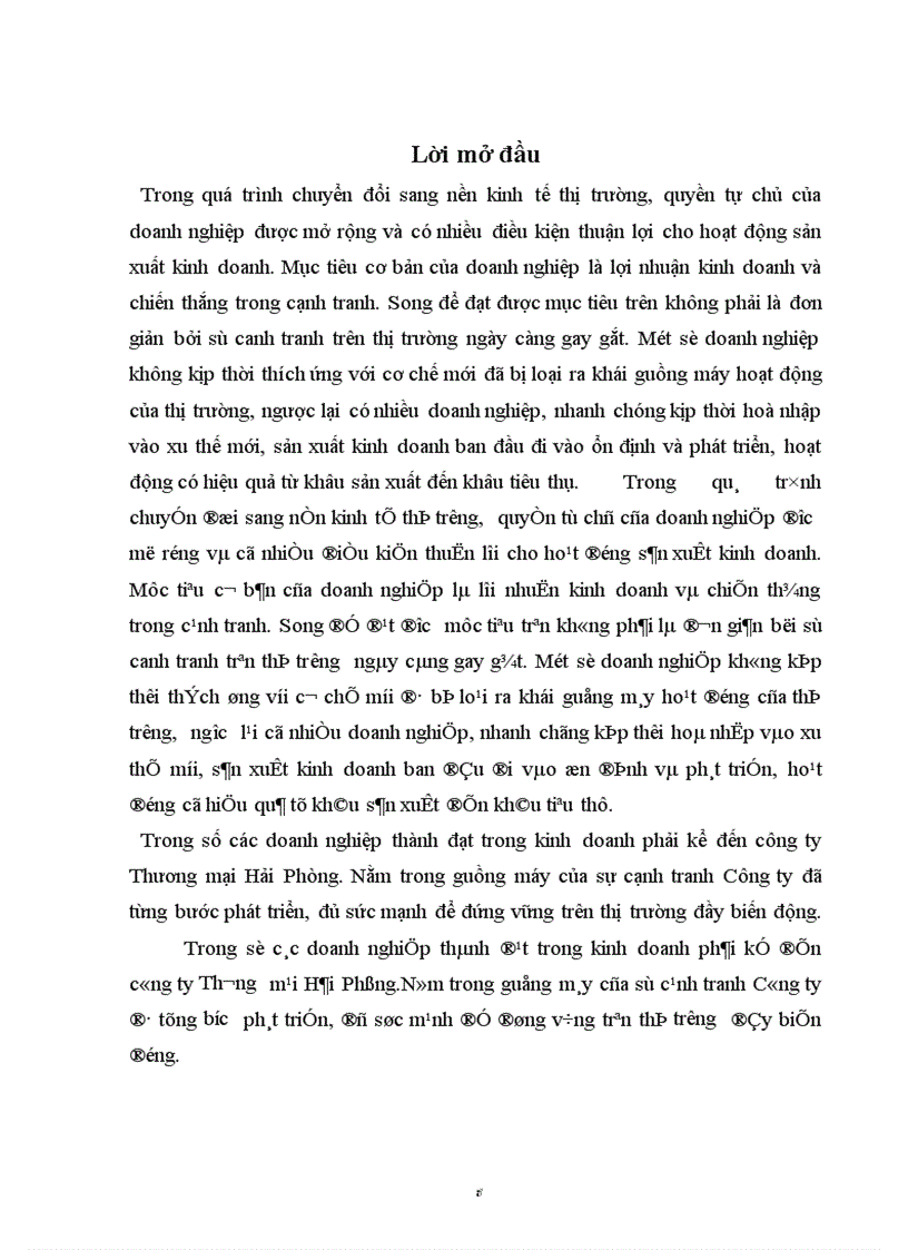 Một số vấn đề tiêu thụ sản phẩm và hiệu quả kinh doanh của Công ty thương mại Hải Phòng