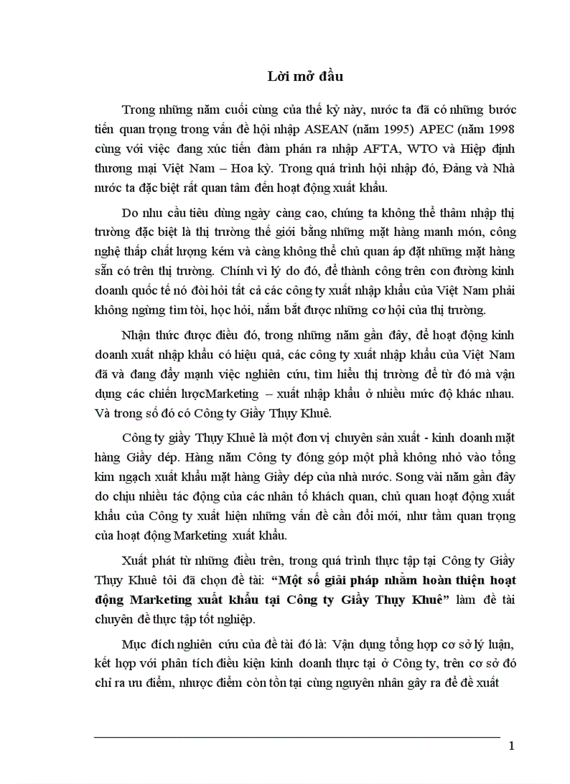 Một số giải pháp nhằm hoàn thiện hoạt động Marketing xuất khẩu tại Công ty Giầy Thụy Khuê 1