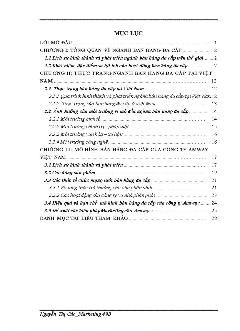 Nghiên cứu tổng quát về ngành bán hàng đa cấp và tìm hiểu mô hình hàng của công ty Amway Việt Nam
