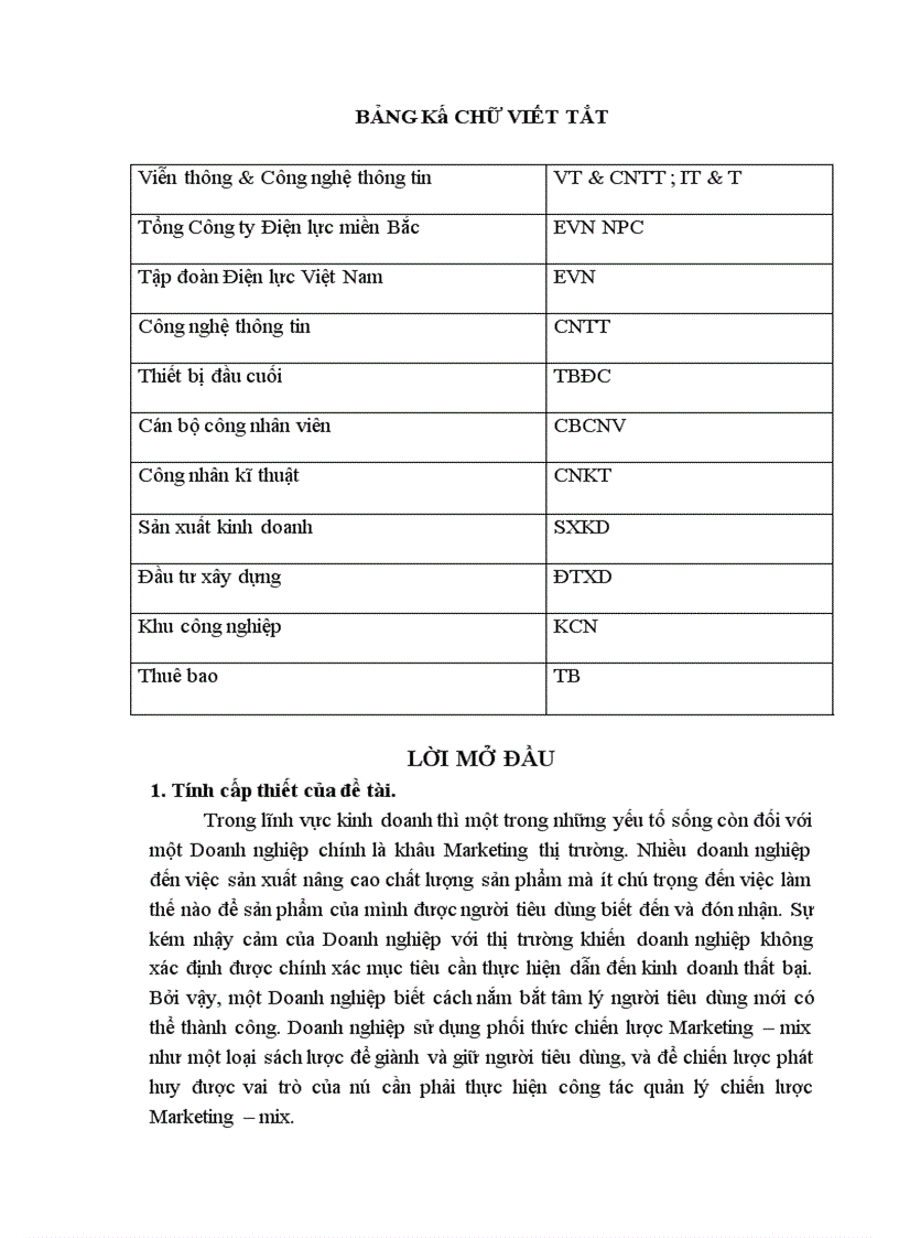 Thực trạng quản lý chiến lược Marketing mix của Công ty Viễn thông Công nghệ thông tin Điện lực miền Bắc