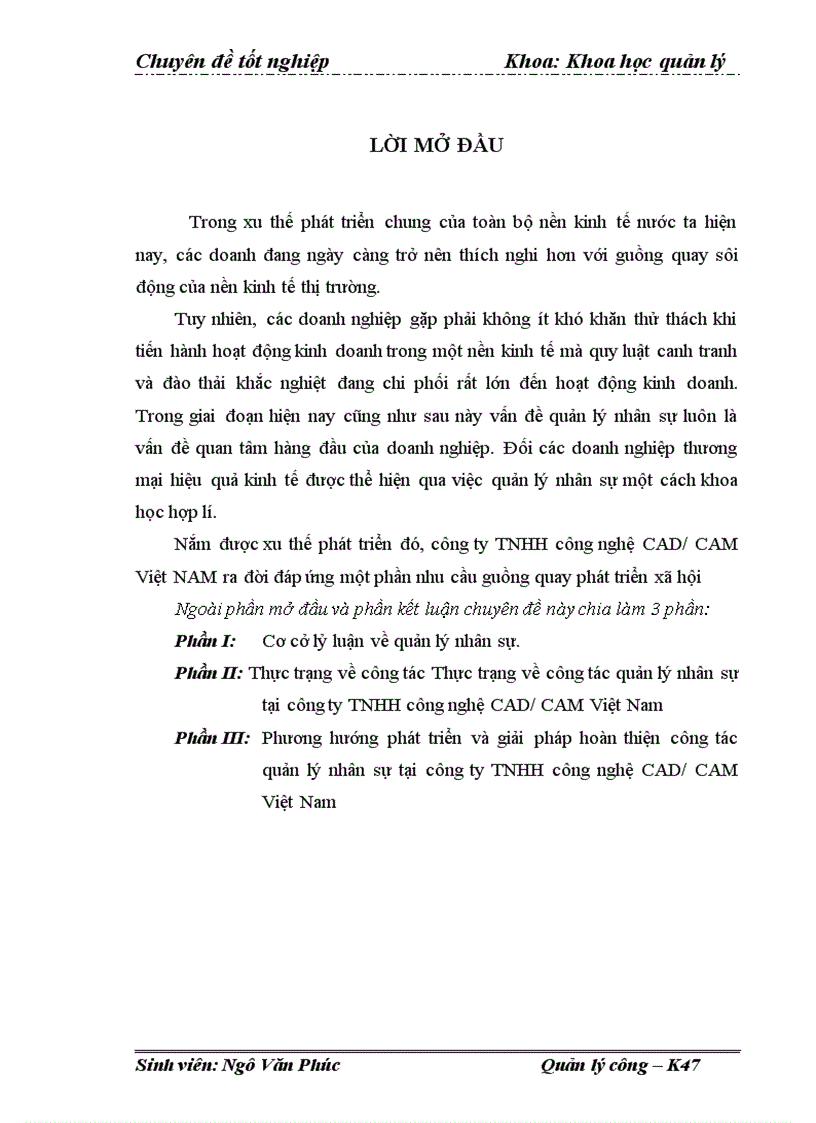 Phương hướng phát triển và giải pháp hoàn thiện công tác quản lý nhân sự tại công ty TNHH công nghệ CAD