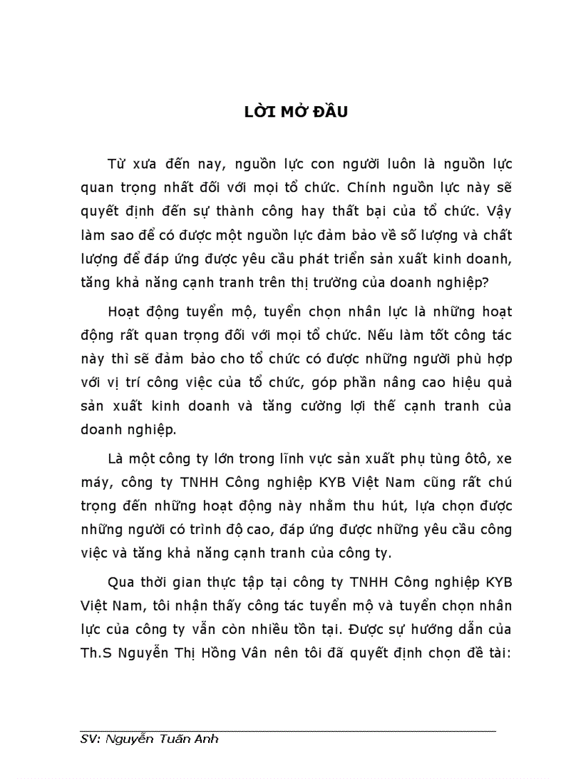 Hoàn thiện công tác tuyển mộ và tuyển chọn nhân lực tại công ty TNHH Công nghiệp KYB Việt Nam 1