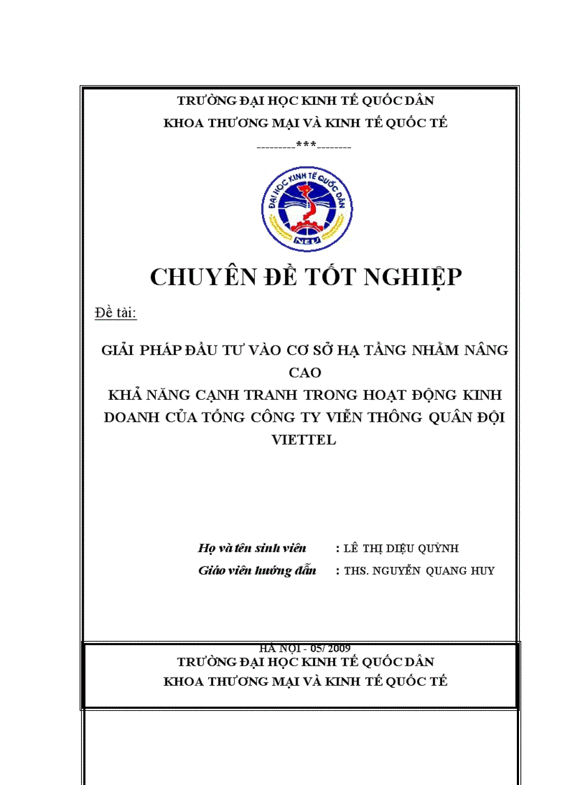 giải pháp đầu tư vào cơ sở hạ tầng nhằm nâng cao khả năng cạnh tranh trong hoạt động kinh doanh của tổng công ty viễn thông quân đội viettel