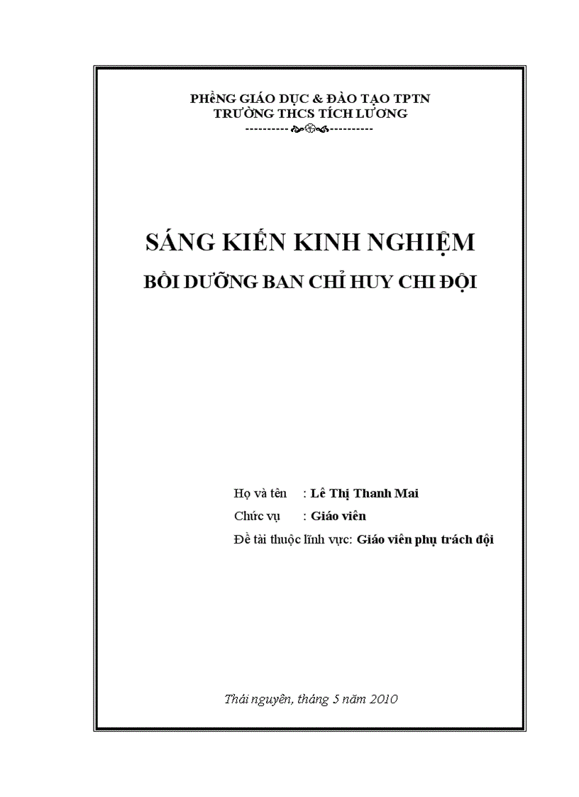 Một số kinh nghiệm bồi dưỡng Ban chỉ huy chi Đội trong trường THCS