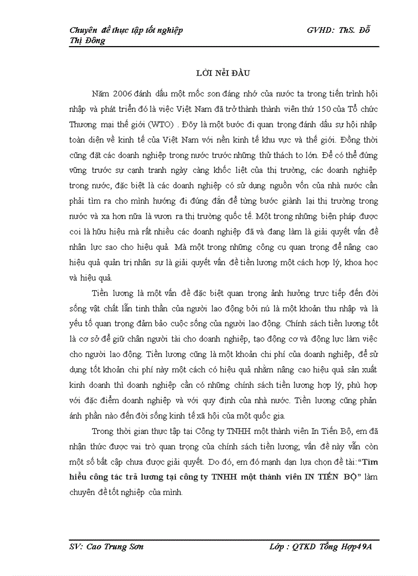 Tìm hiểu công tác trả lương tại công ty TNHH một thành viên In Tiến Bộ