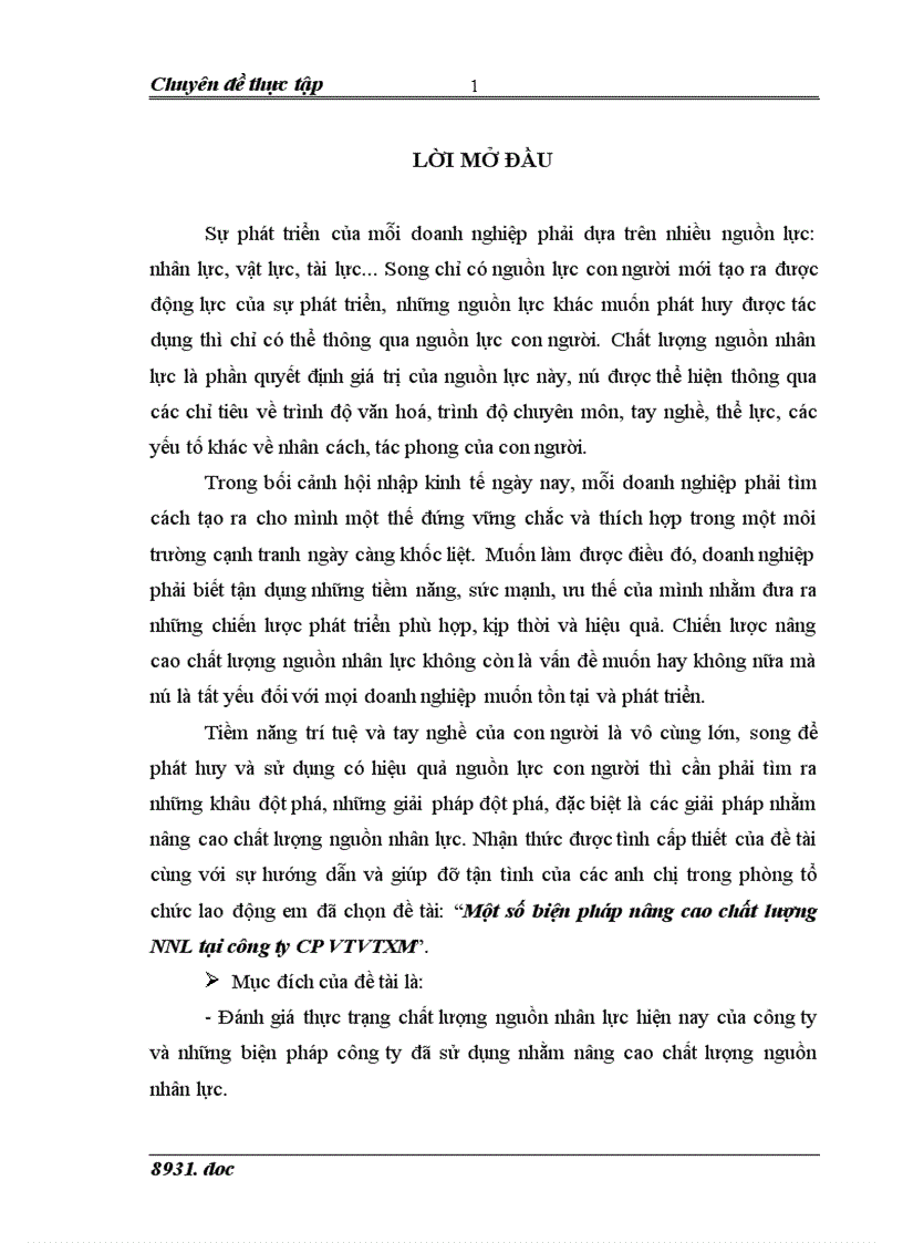 Một số biện pháp nâng cao chất lượng NNL tại công ty CP VTVTXM