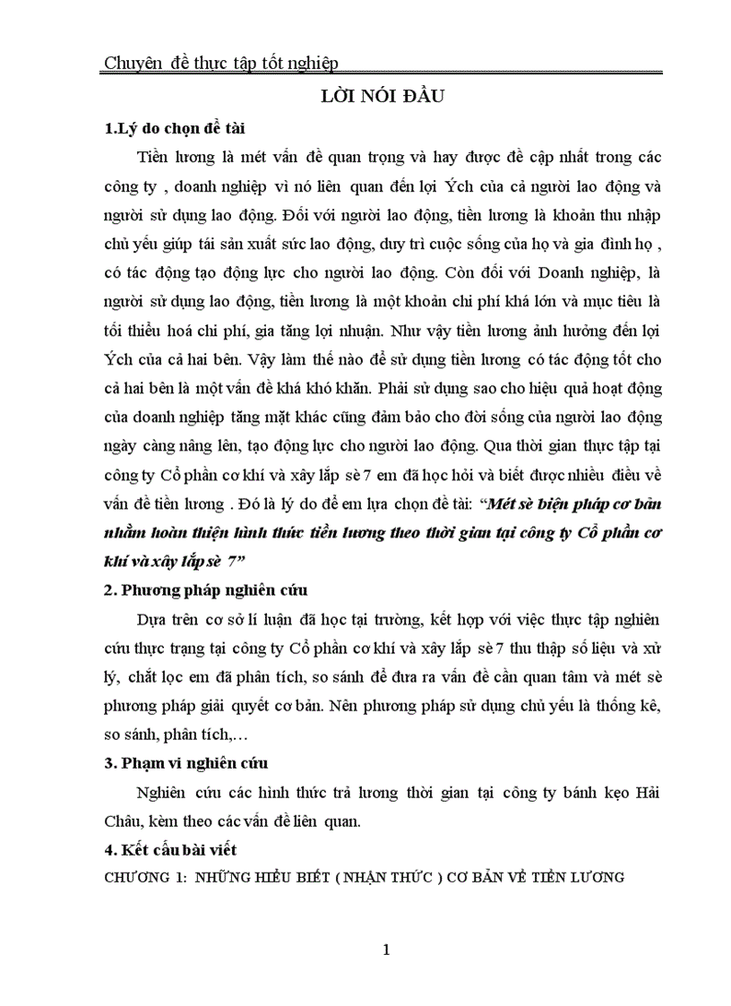 Một số biện pháp cơ bản nhằm hoàn thiện hình thức tiền lương theo thời gian tại công ty Cổ phần cơ khí và xây lắp số 7 1