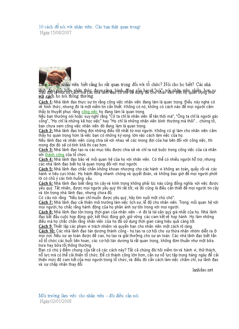 10 cách để nói với nhân viên: Các bạn thật quan trọng!