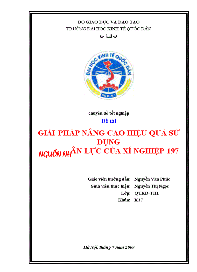 Công tác quản lý nhân lực tại Xí nghiệp 197 thực trạng và giải pháp 1