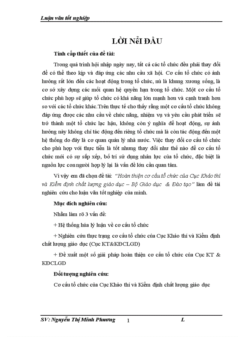 Hoàn thiện cơ cấu tổ chức của Cục Khảo thí và Kiểm định chất lượng giáo dục Bộ Giáo dục Đào tạo