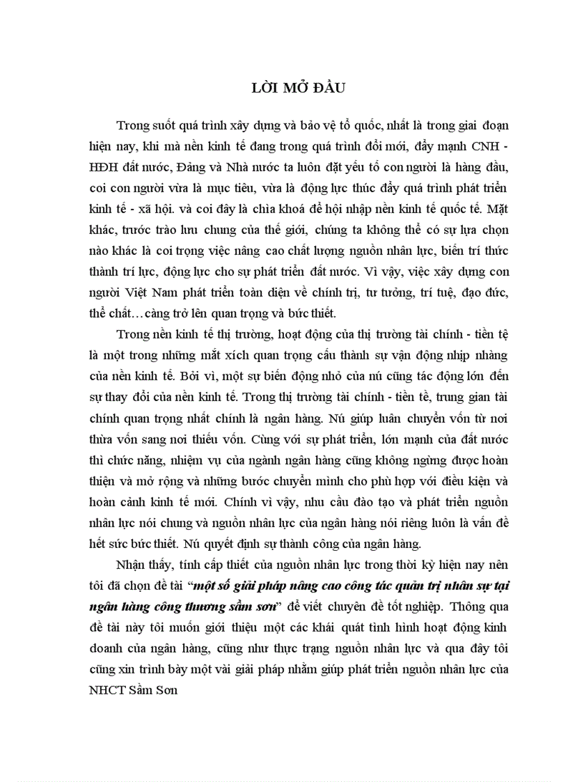 Một số giải pháp nâng cao công tác quản trị nhân sự tại ngân hàng công thương sầm sơn 1