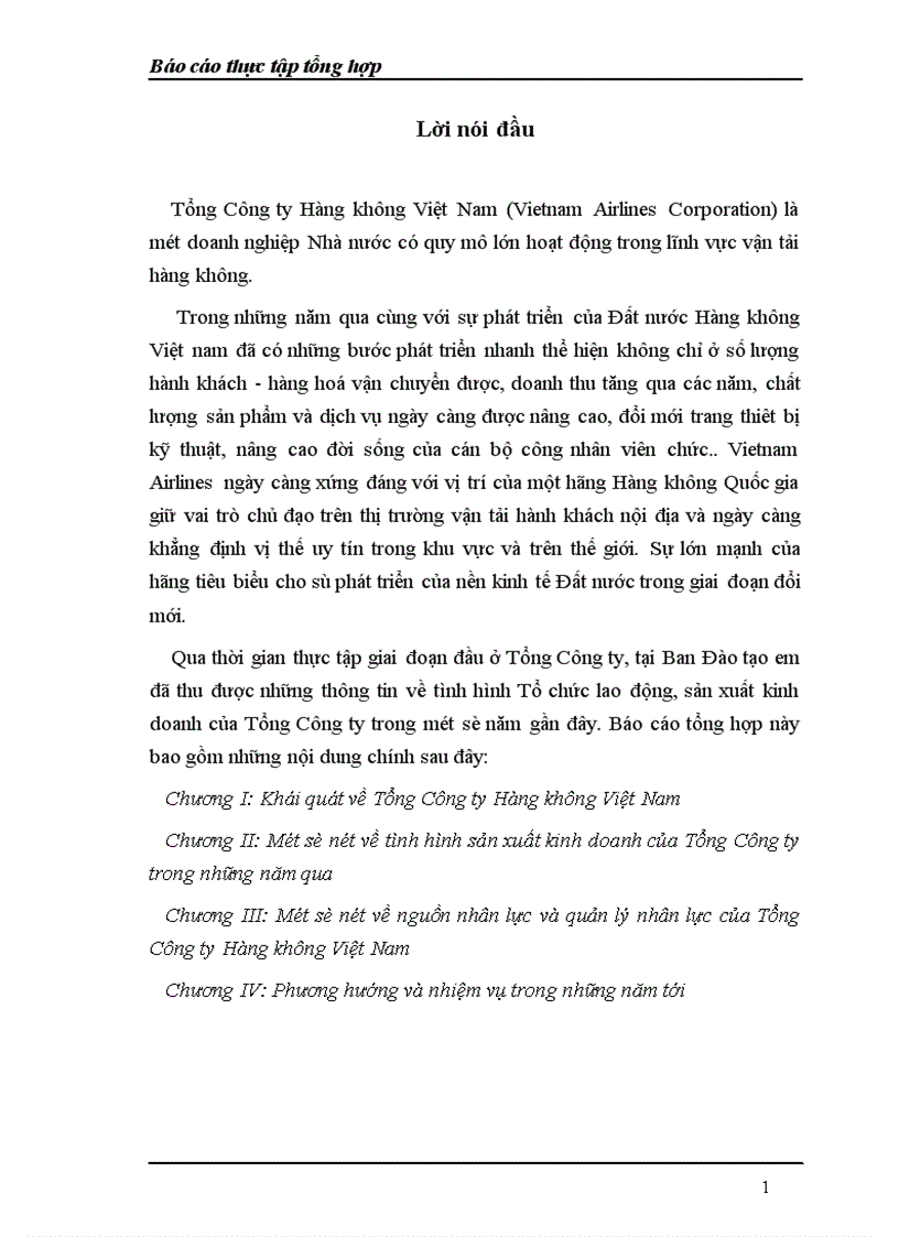 Một số nét về nguồn nhân lực và quản lý nhân lực của Tổng Công ty Hàng không Việt Nam 1