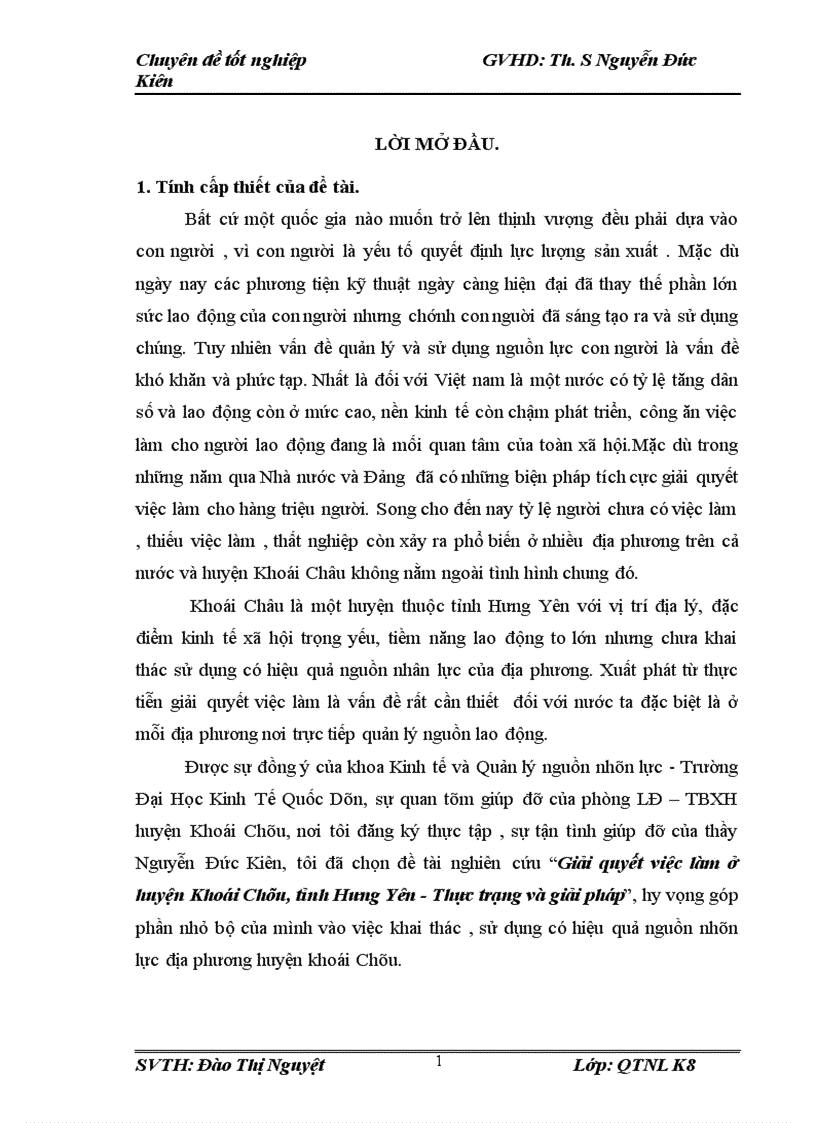 Giải quyết việc làm ở huyện Khoái Châu tỉnh Hưng Yên Thực trạng và giải pháp 1