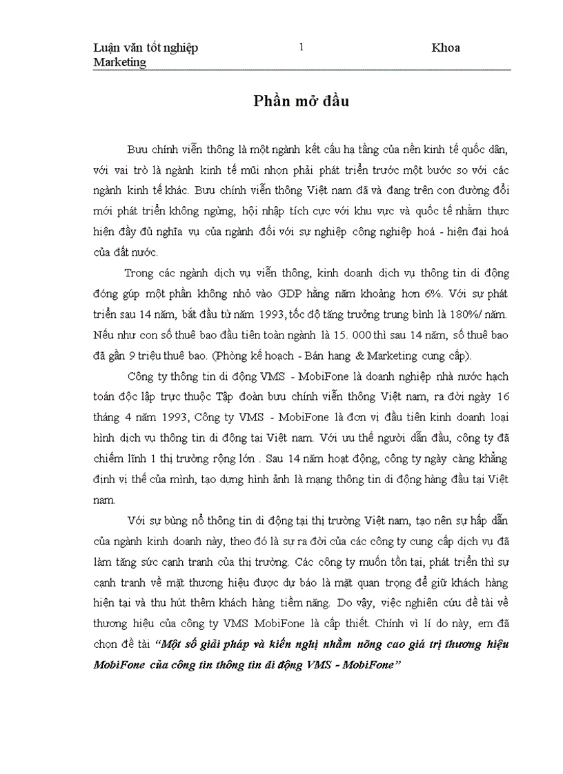 Một số giải pháp và kiến nghị nhằm nâng cao giá trị thương hiệu MobiFone của công tin thông tin di động VMS MobiFone