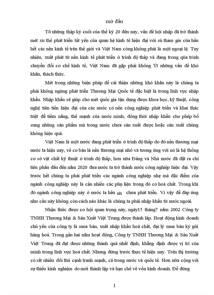 Hoạt động nhập khẩu của Công ty TNHH Thương Mại Sản Xuất Việt Trung thực trạng và giải pháp 1