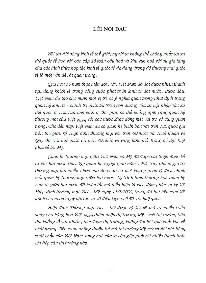 Hiệp định thương mại Việt Mỹ với vấn đề xuất khẩu hàng hoá của việt nam sang mỹ