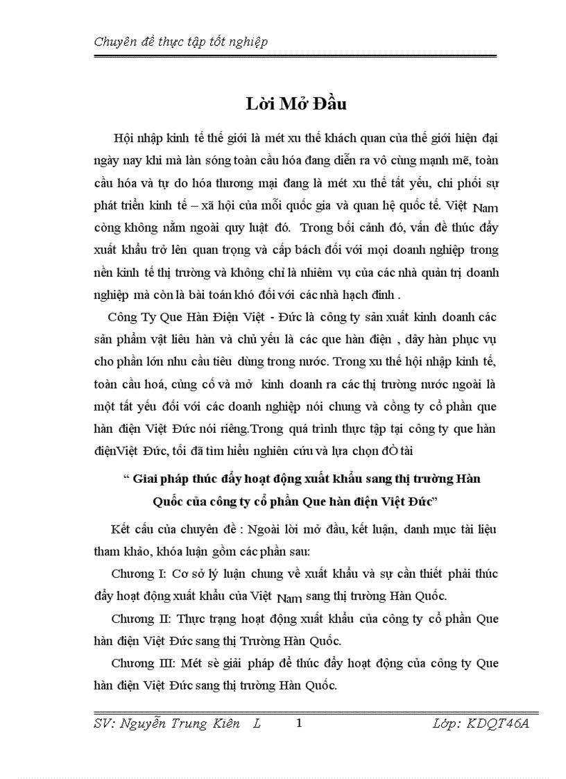 Giai pháp thúc đẩy hoạt động xuất khẩu sang thị trường Hàn Quốc của công ty cổ phần Que hàn điện Việt Đức 1