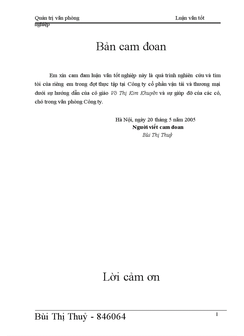 Một số giải pháp nhằm đổi mới và từng bước hoàn thiện công tác văn thư lưu trữ tại văn phòng Công ty cổ phần vận tải và thương mại