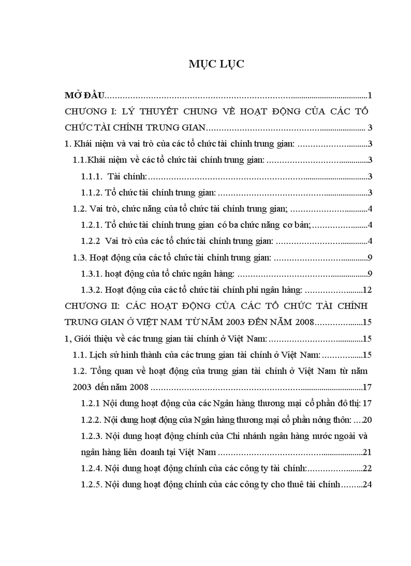 Nghiên cứu những hoạt động cơ bản của các tổ chức tài chính trung gian ở Việt Nam giai đoạn 2003-2008